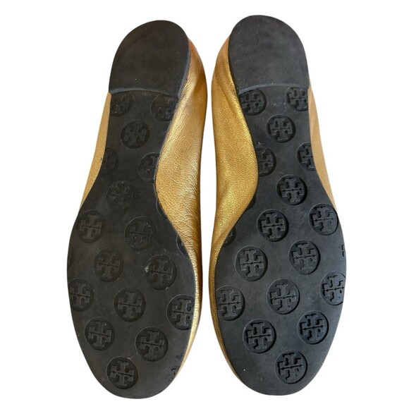 Tory Burch Distressed Leather Reva Gold Ballet Flat Slip On Shoes Womens Sz 6.5 - Picture 14 of 16